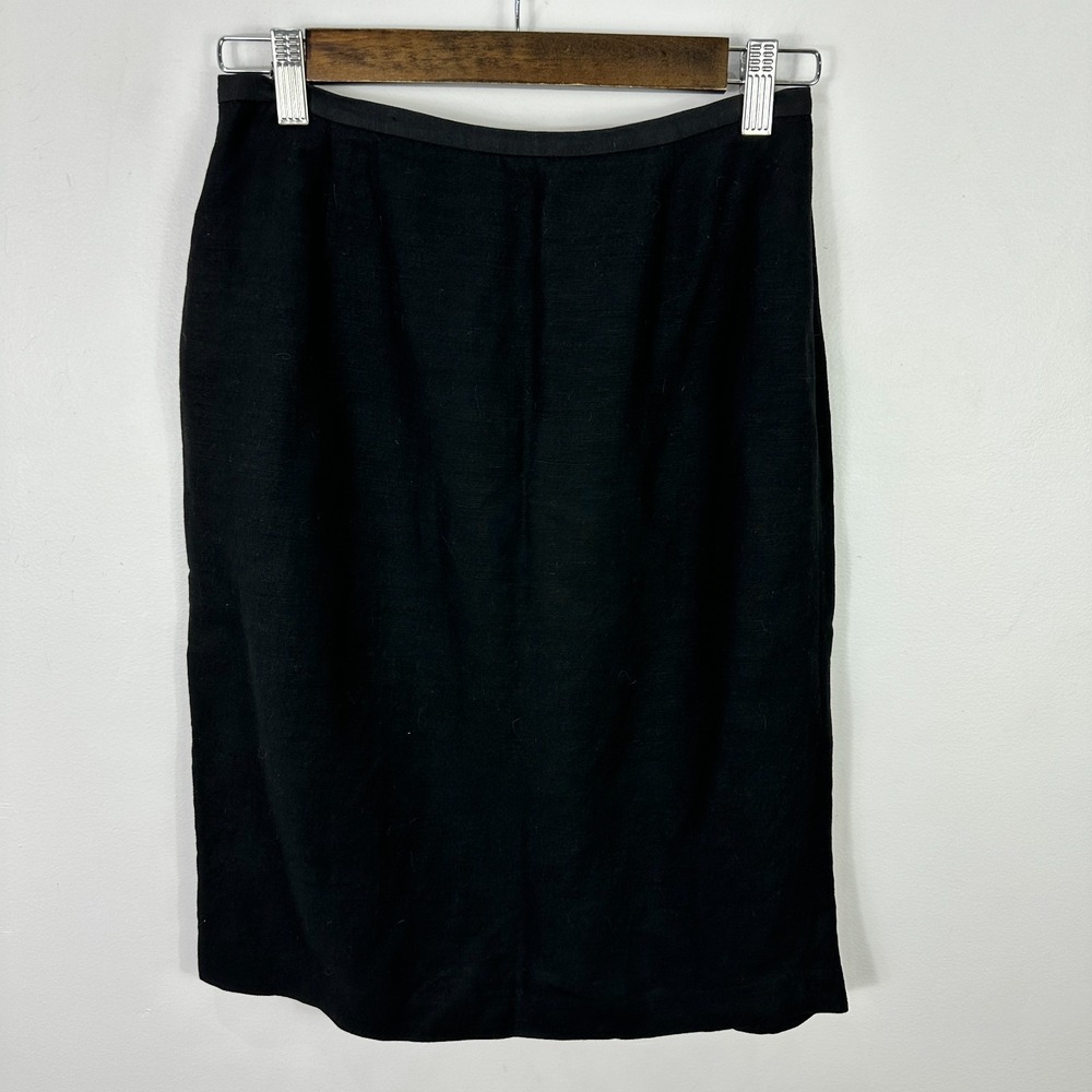 Valerie Stevens Linen Blend Black Pencil Skirt Womens 4 Quiet Luxury Clean Girl